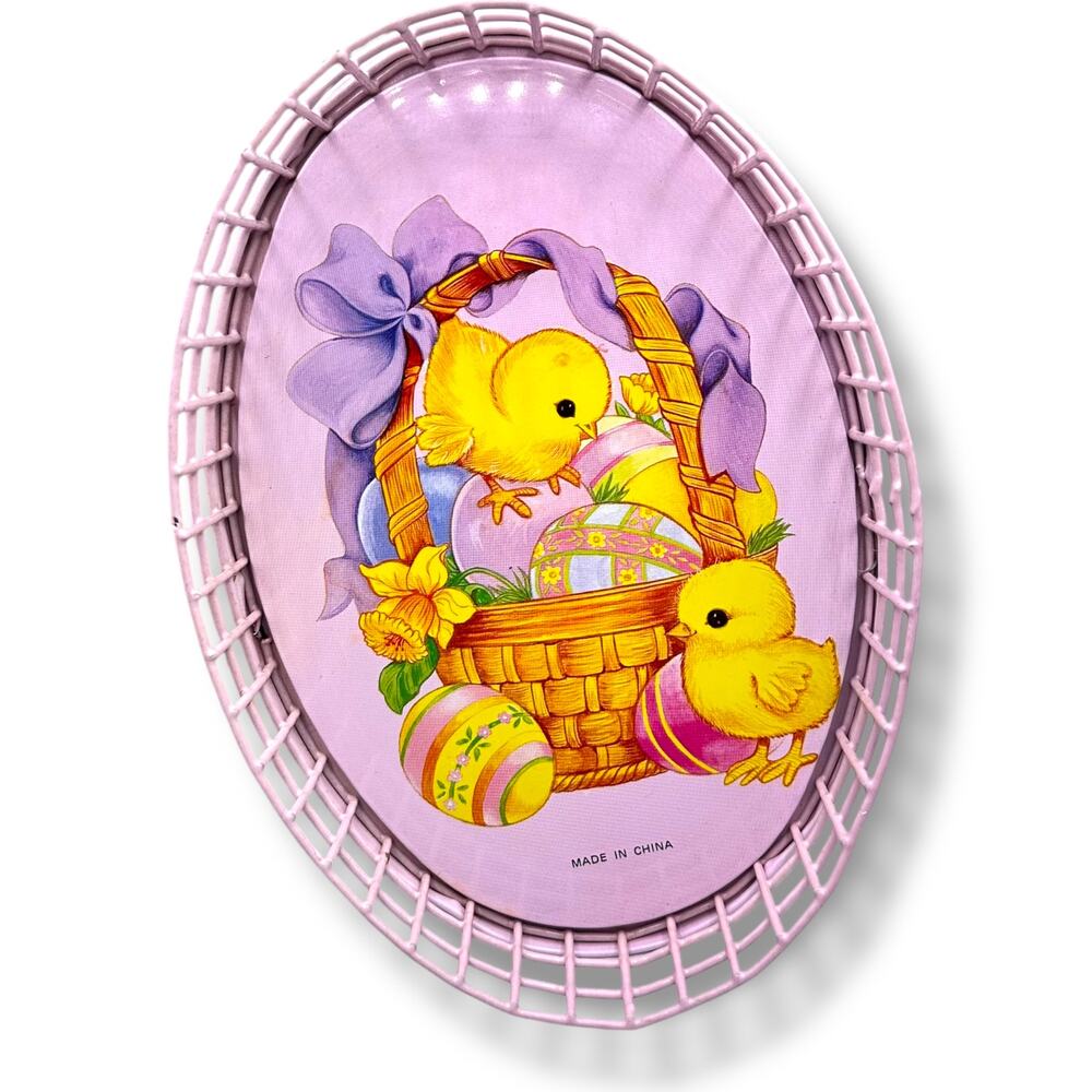Pastel Pink Easter Basket - Shallow Trinket Dish Holiday Decor Cute Chicks